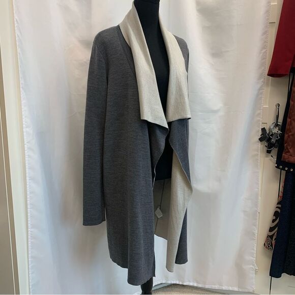 Vince GREY MERINO WOOL BLEND TWO TONE DRAPE OPEN CARDIGAN SWEATER COAT M 6-8 - Picture 6 of 13